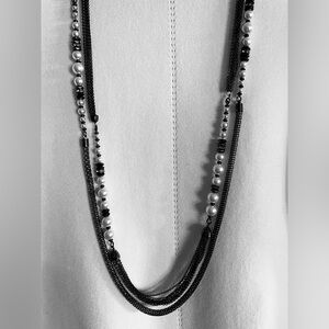 WHBM Elegant Black, White and Silver Necklace